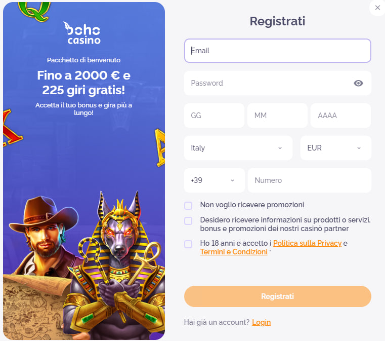 Registrazione Boho Casino