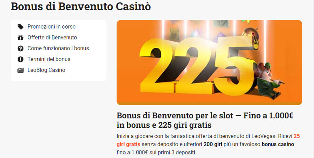 Bonus di benvenuto Casino LeoVegas Bonus di benvenuto LeoVegas Casino