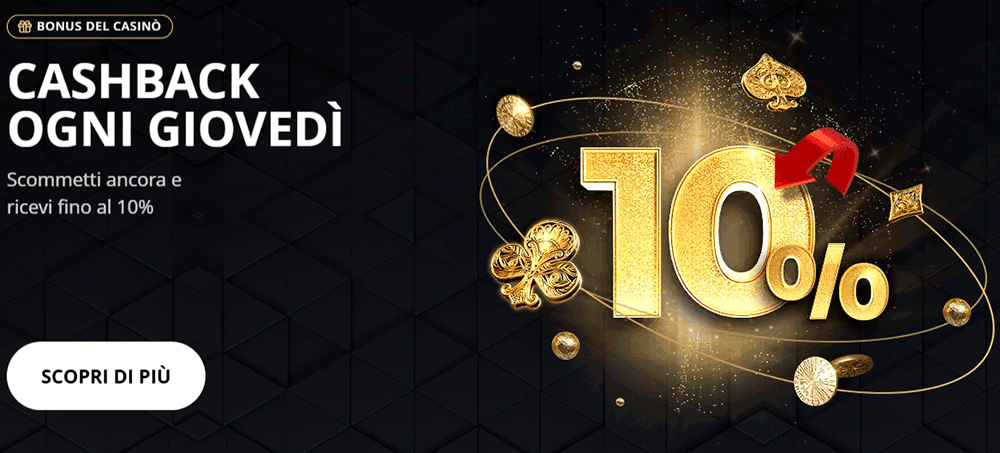 su Lex è disponibile per i giocatori il cui volume di scommesse settimanali ha superato le vincite di almeno 50 €. I fondi accreditati possono essere utilizzati esclusivamente nelle slot. Le slot di Lex possono essere giocate con un vantaggio extra. Il casino online restituisce ai clienti una parte delle perdite subite nelle slot. L'importo dipende dal livello di fedeltà nel VIP Club e varia dal 4% al 10%. Il cashback viene accreditato ogni martedì. Per prelevare il bonus, è necessario rigiocarlo da 3 a 10 volte entro 3 giorni.