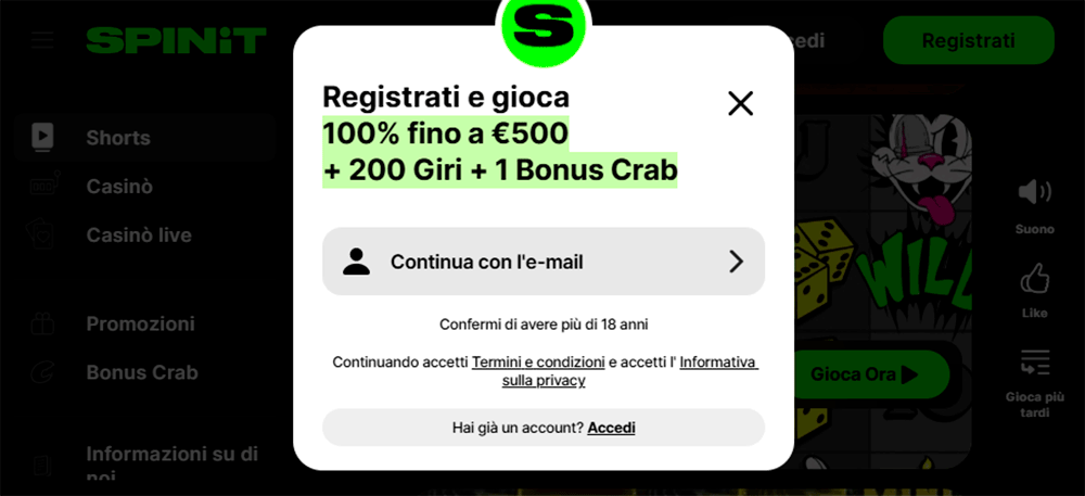 Registrazione al Casinò Spinit