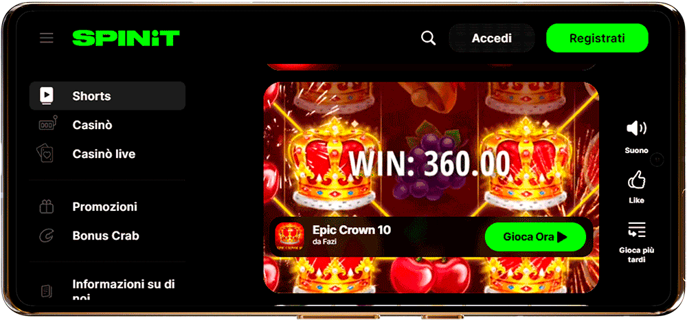 La versione mobile di Spinit Casino offre un'esperienza di gioco sul tuo smartphone.